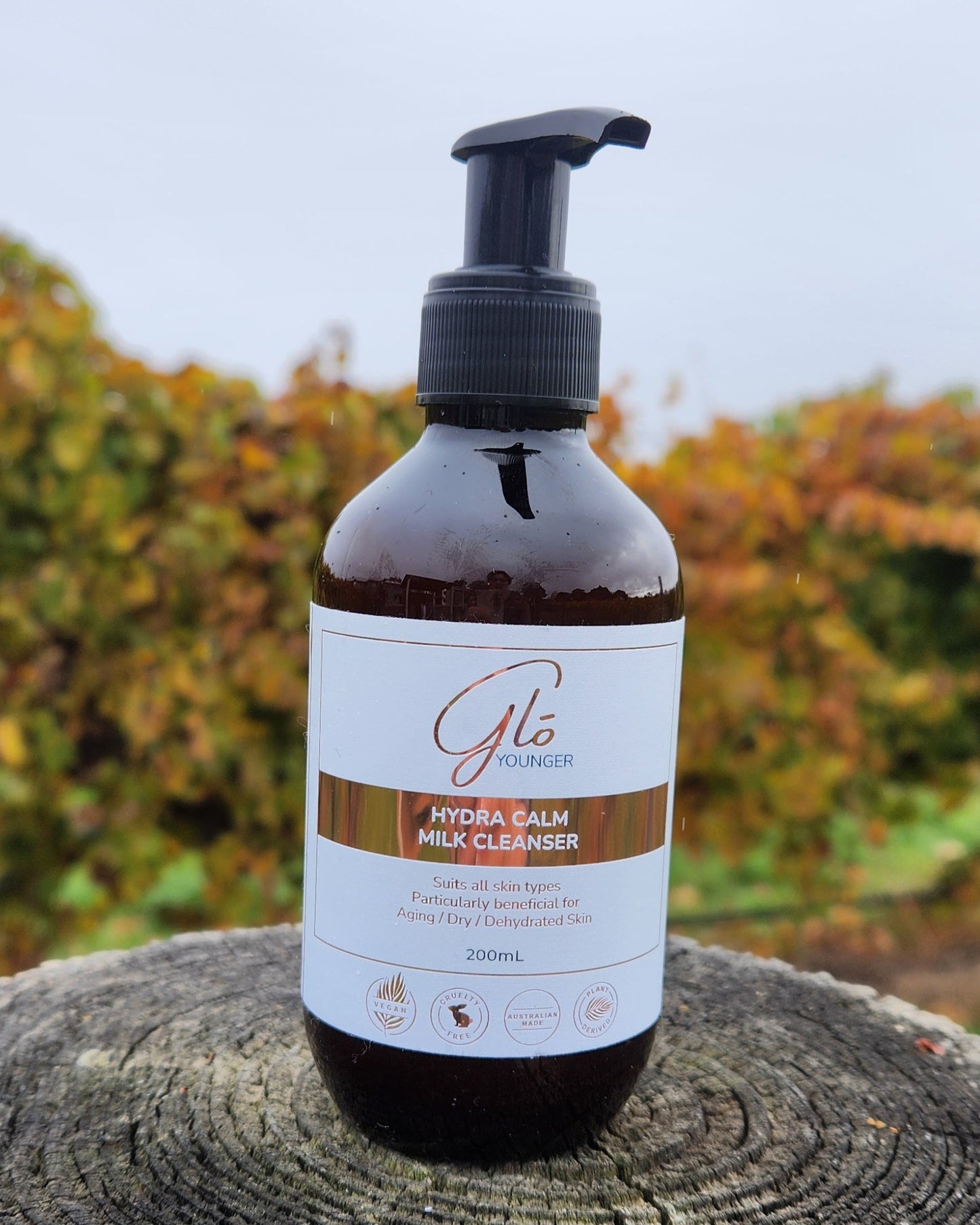Glo Younger Hydra Calm Milk Cleanser bottle for sensitive skin