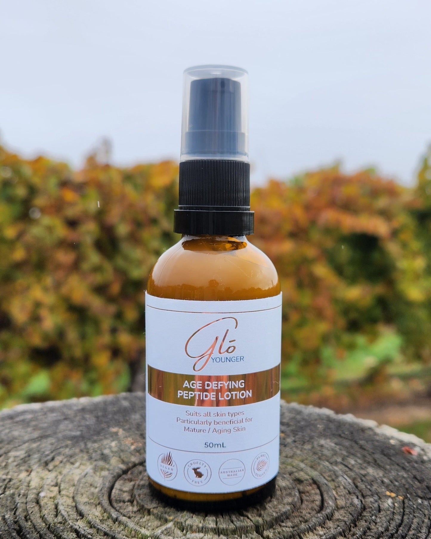 Glo Younger Age Defying Peptide Lotion firming moisturiser bottle