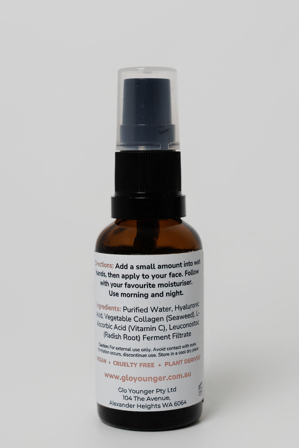 Glo Younger Youthful Essence Collagen Serum back label directions and ingredients