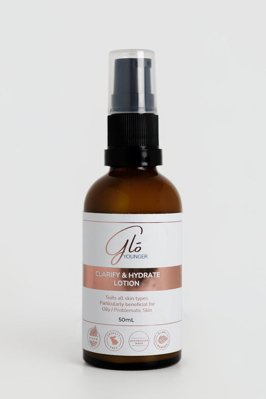 Glo Younger Clarify and Hydrate Lotion front on white