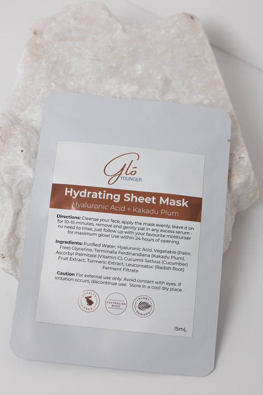 Glo Younger Hydrating Sheet Mask on stone