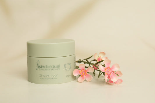 Skindividual Zinc Armour Protective Moisturiser 50g with pink flowers